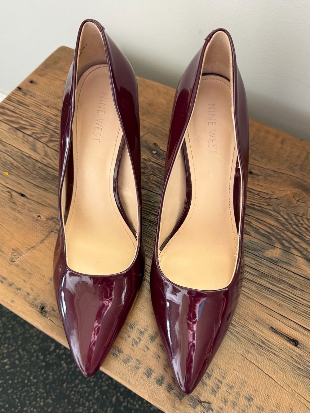 Nine West Burgundy Patent Leather Pointed Toe Pumps